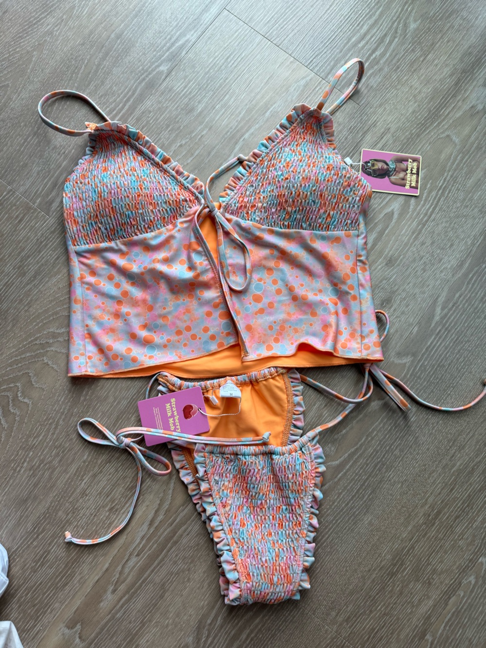 Strawberry Milk Mob Orange Bikini with Pastel Polka Trim